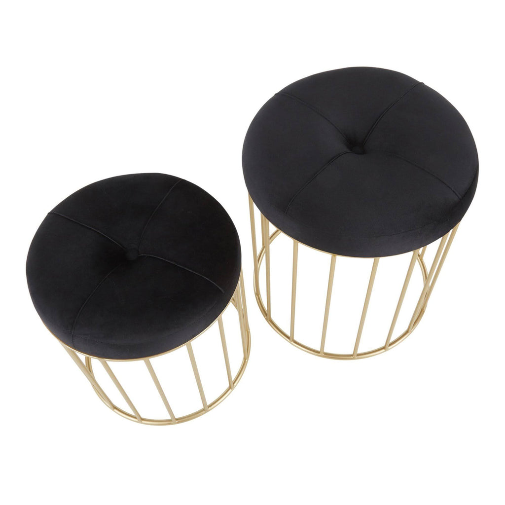 Black Velvet Gold Metal Nesting Ottoman Set S408104