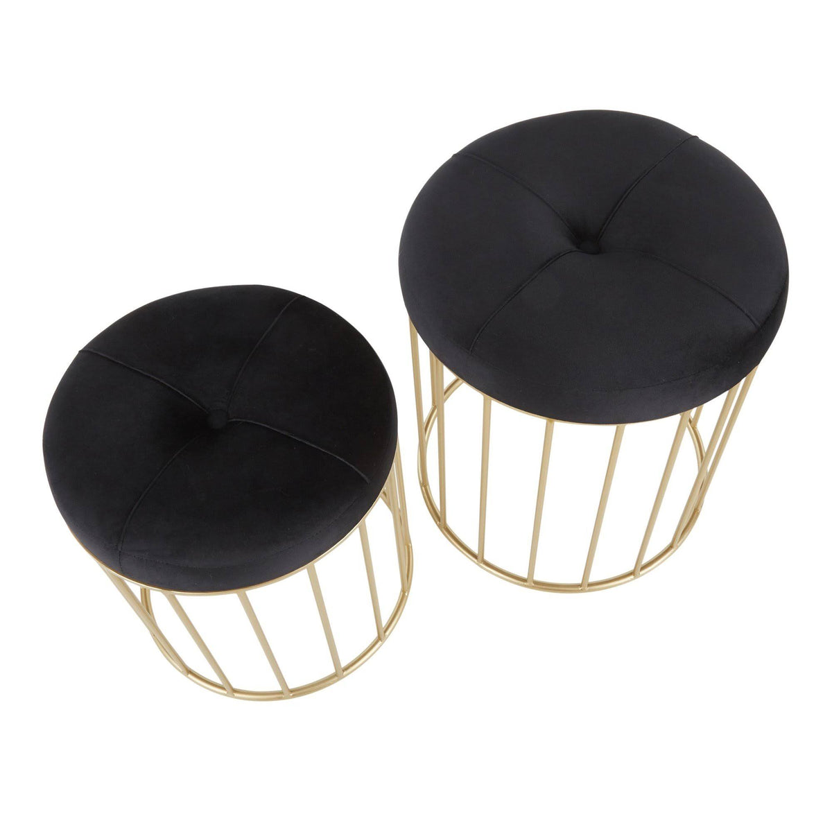 Black Velvet Gold Metal Nesting Ottoman Set S408104