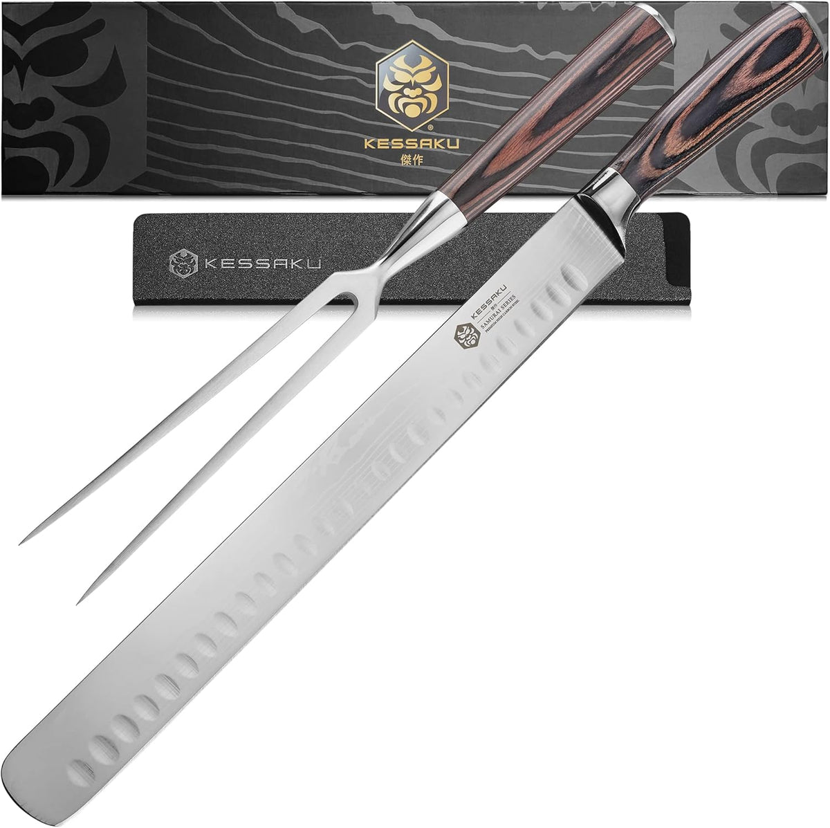 12-Inch Carving Slicing Knife & 6-Inch Meat Fork Set Forged High Carbon Stainless Steel with Blade Guard G731082