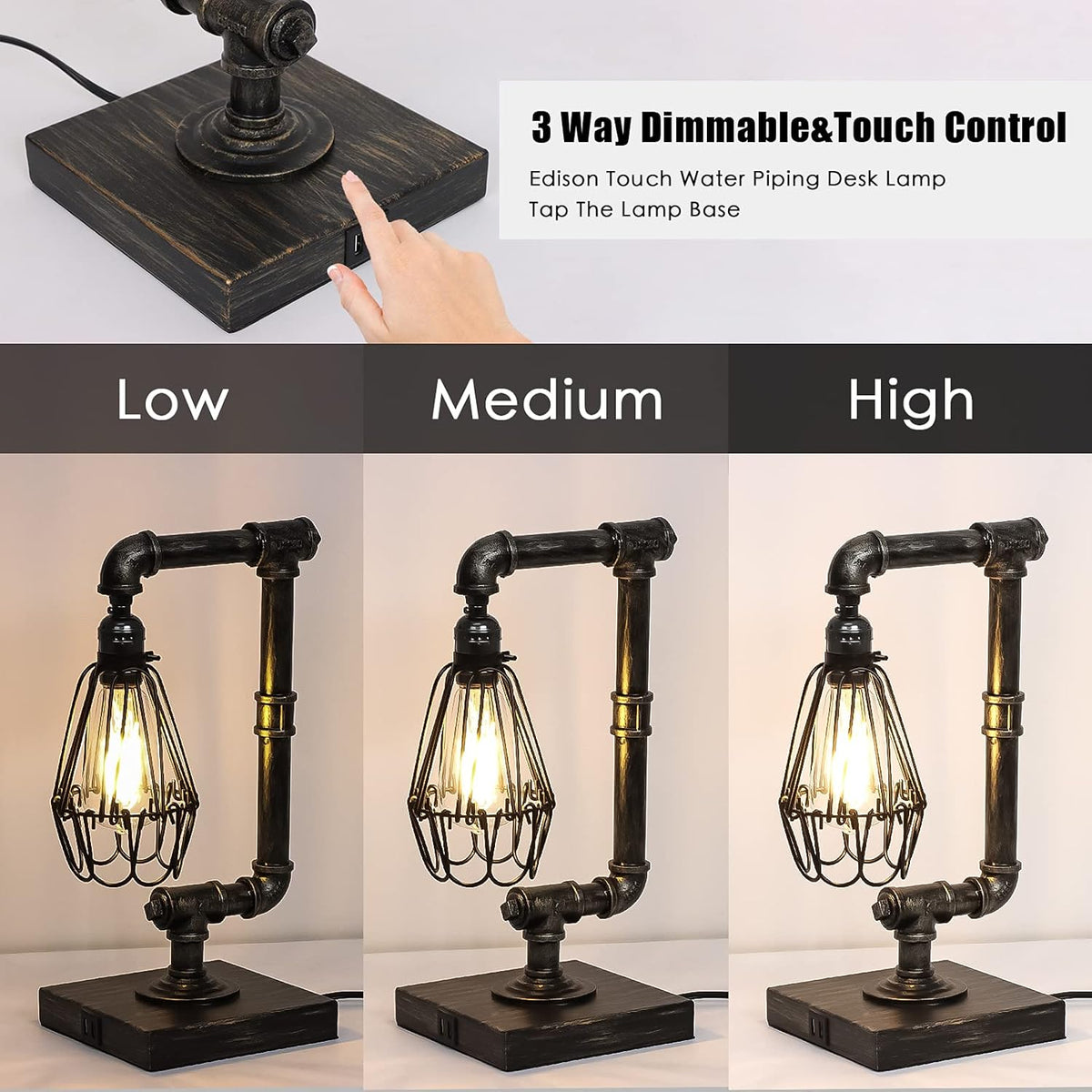 Industrial Touch Control Dimmable Table Lamp with USB Ports G5649