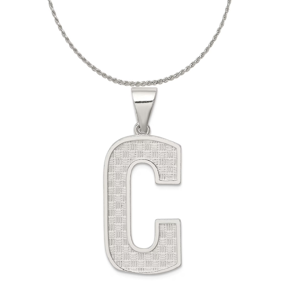 Sterling Silver Letter C Initial Charm Pendant with Rope Chain Necklace 20'' D6386