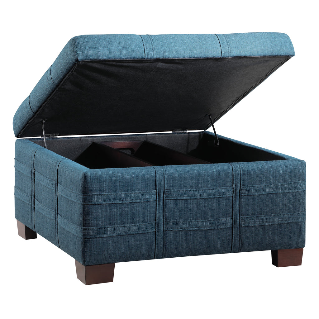 Square Storage Ottoman in Azure Blue Fabric T1443