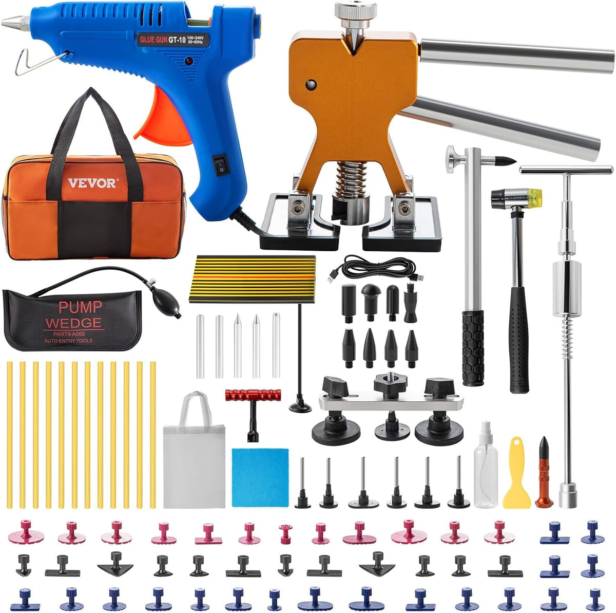 74 Pcs Paintless Dent Repair Kit with Led Baffle Board S69069