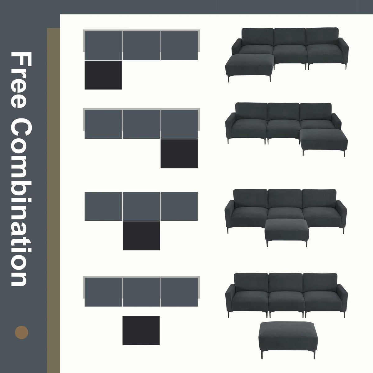 Modern L-Shaped Sectional Sofa with Convertible Ottoman B775226