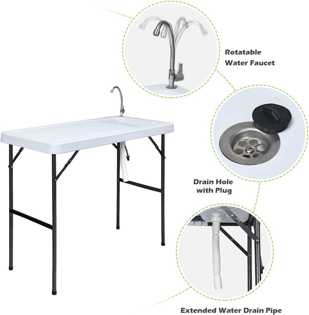 Folding Fish Cleaning Table with Sink and Faucet H59316