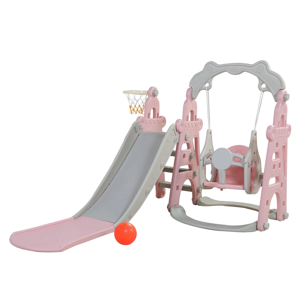3 in 1 Kids Slide and Swing Set with Basketball Hoops I875801