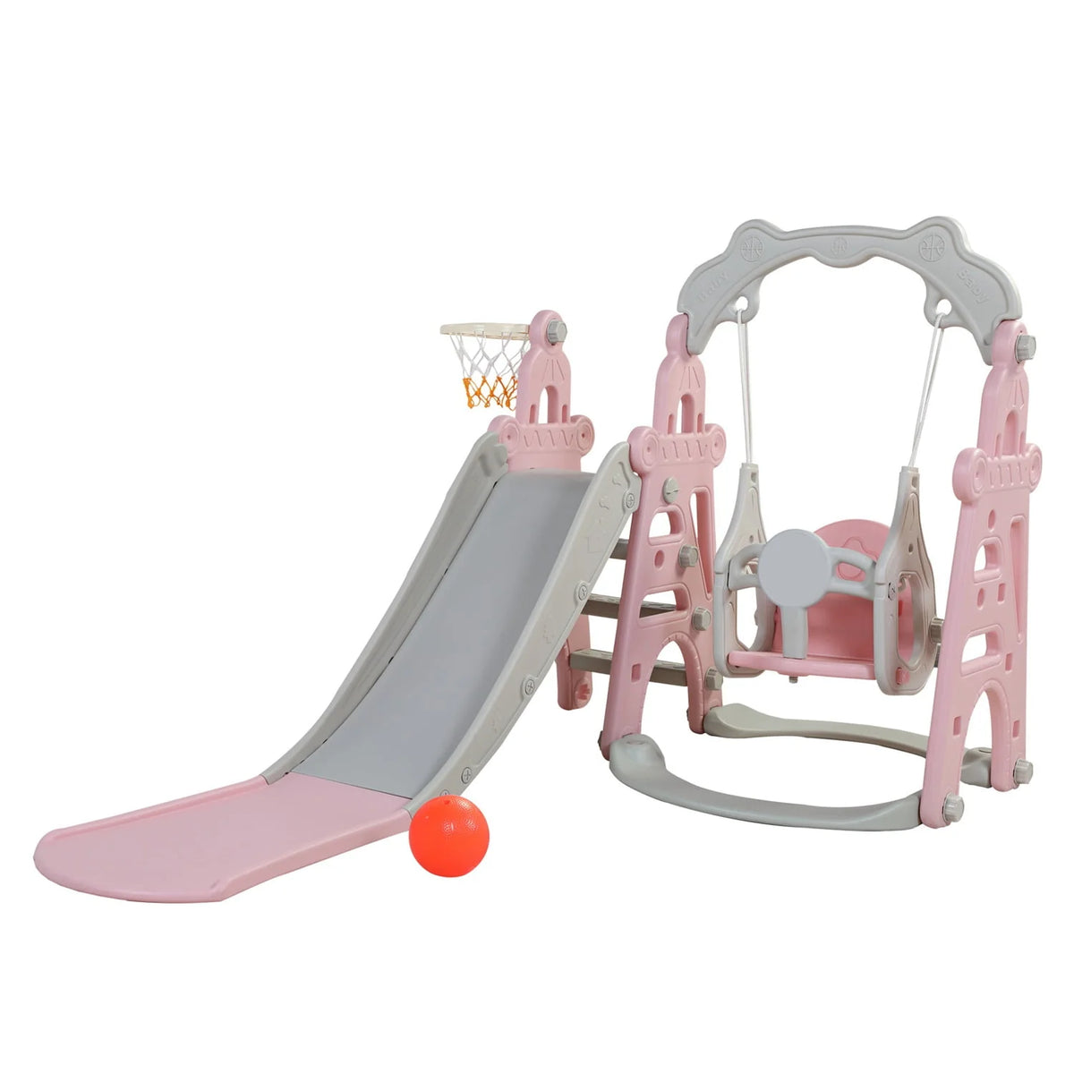 3 in 1 Kids Slide and Swing Set with Basketball Hoops I875801