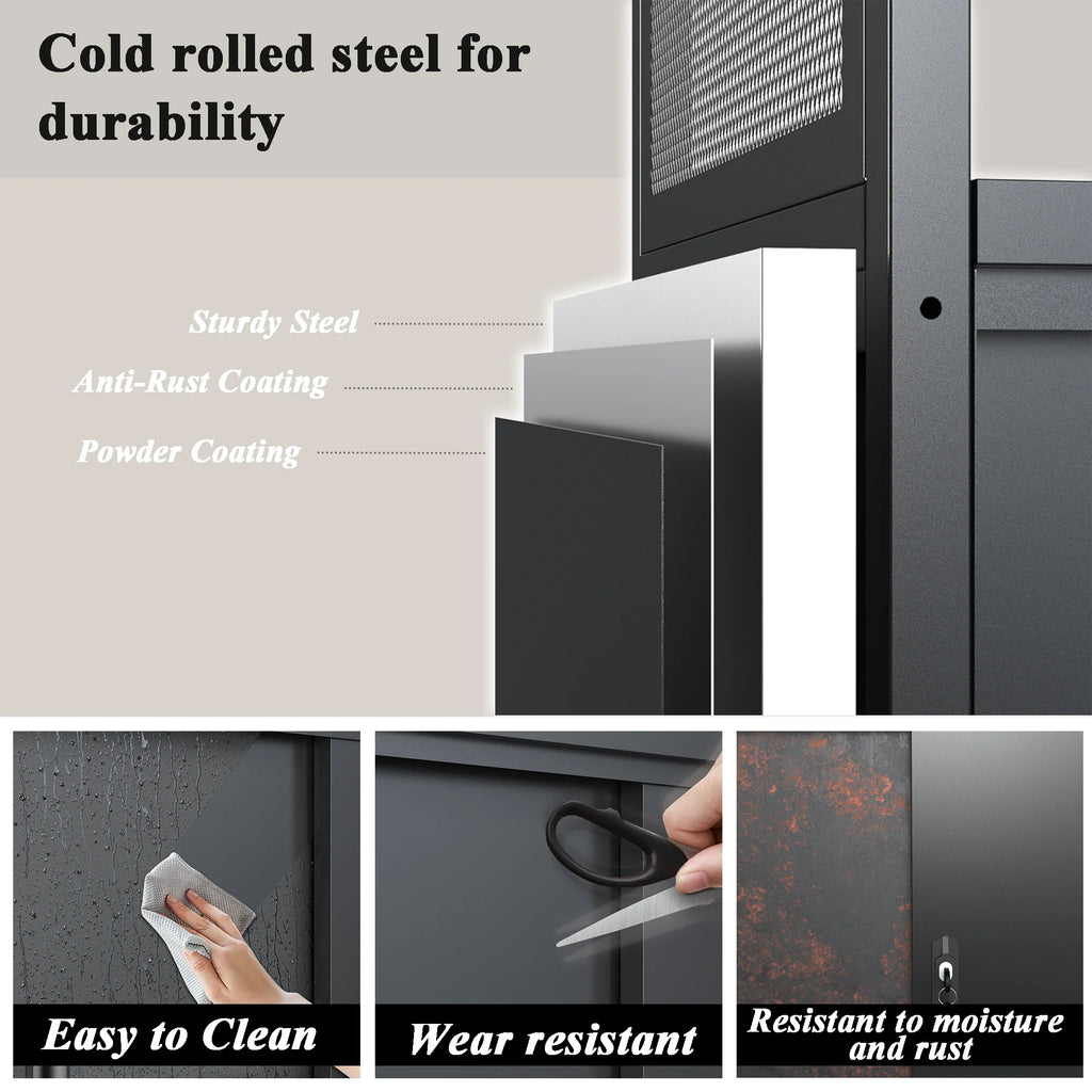 Metal Storage Cabinet with Sliding Doors and Adjustable Shelf, Black Q4377