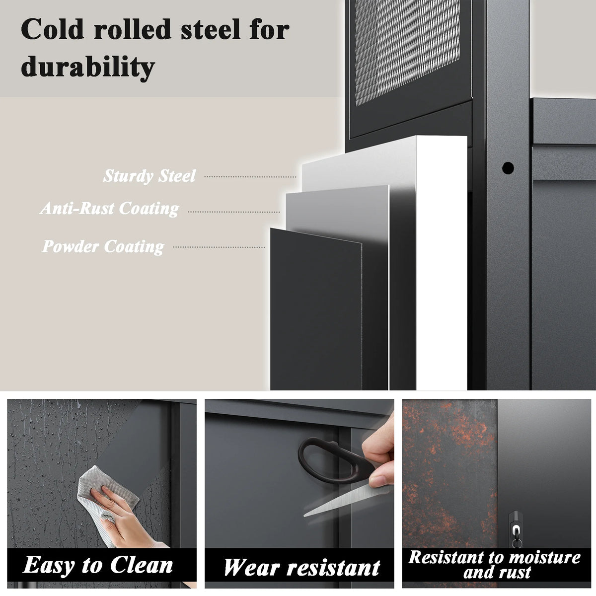 Metal Storage Cabinet with Sliding Doors and Adjustable Shelf, Black Q4377