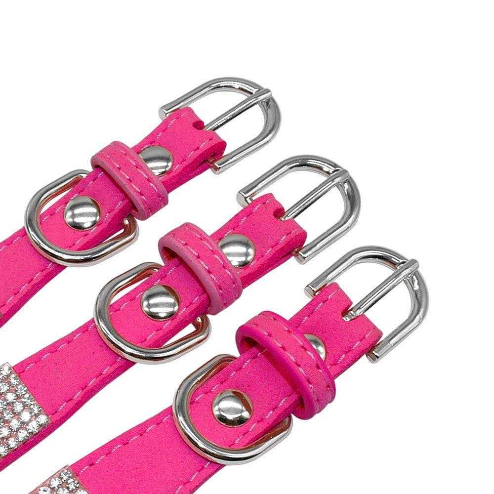 Rhinestone Soft Suede Leather Dog Collar H685