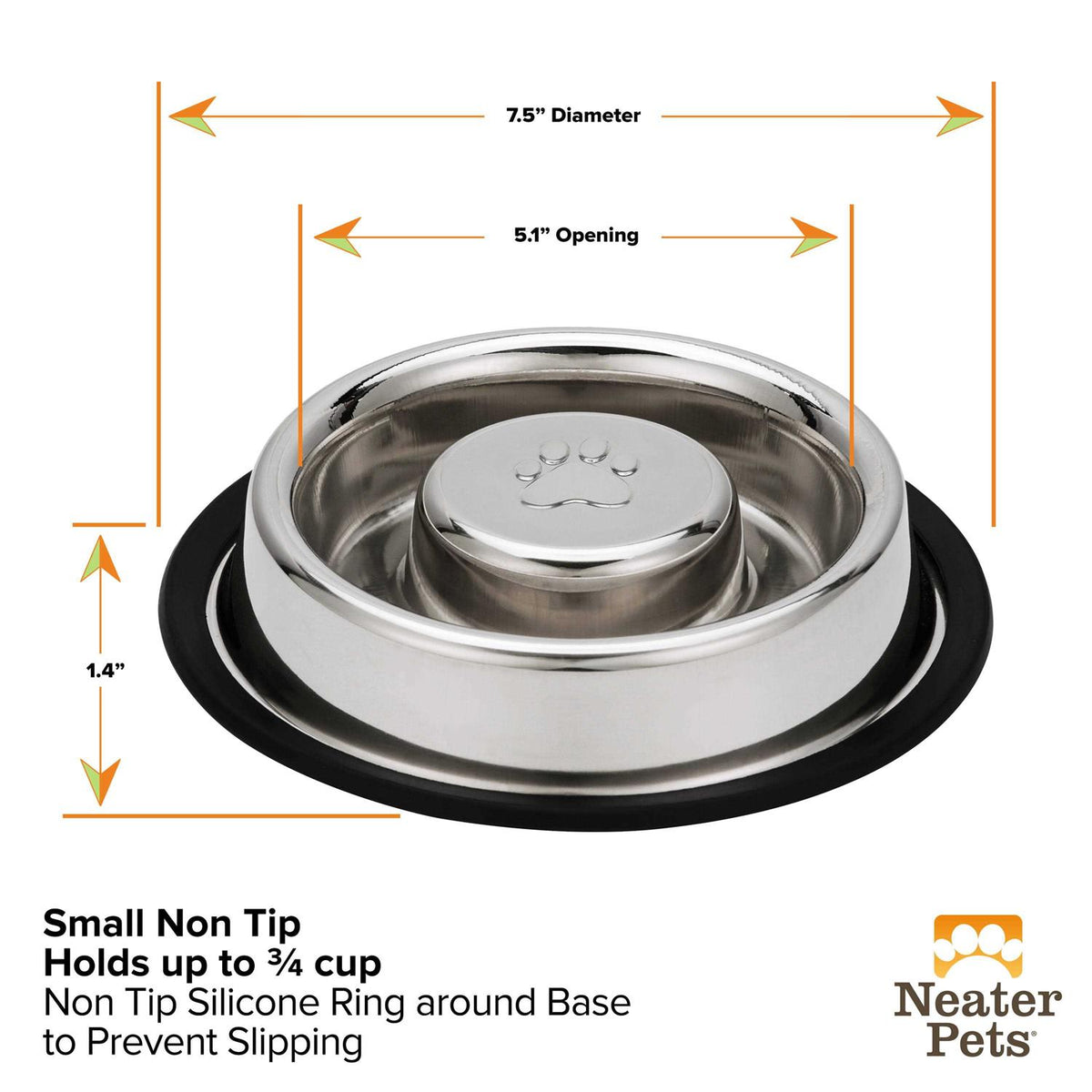 Stainless Steel Slow Feed Bowl Non-Tip & Non-Skid W6267