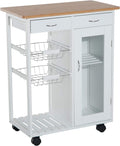 White Rolling Kitchen Trolley with Bamboo Top W2720