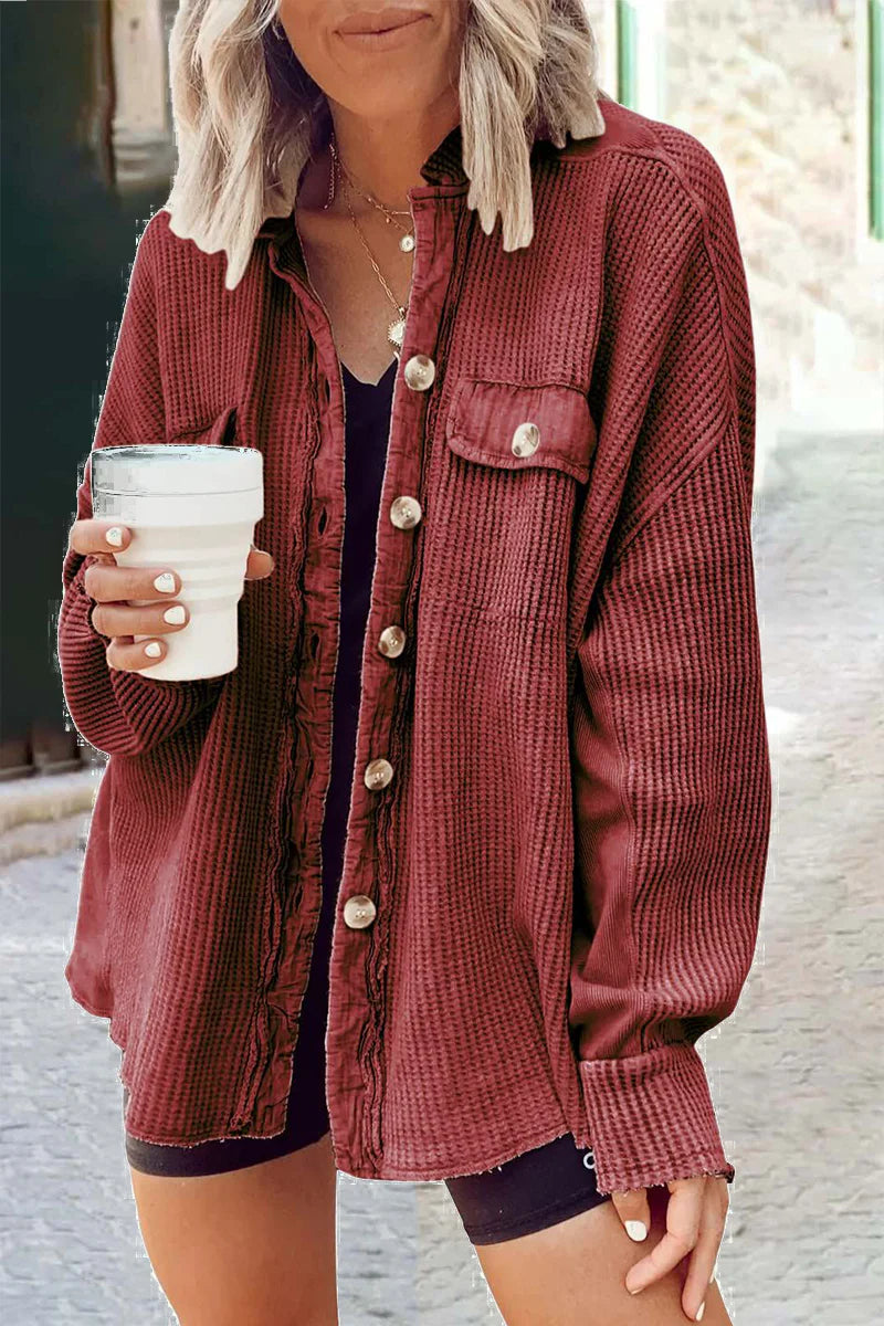Solid Patchwork Turndown Collar Outerwear A58761
