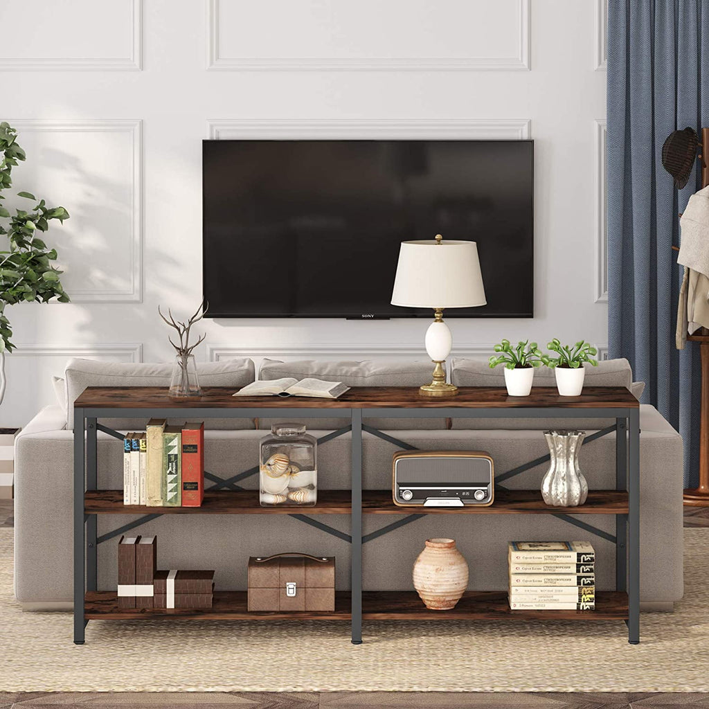 70.9" 3-Tier Industrial Console Sofa Table with Storage Shelves J36236