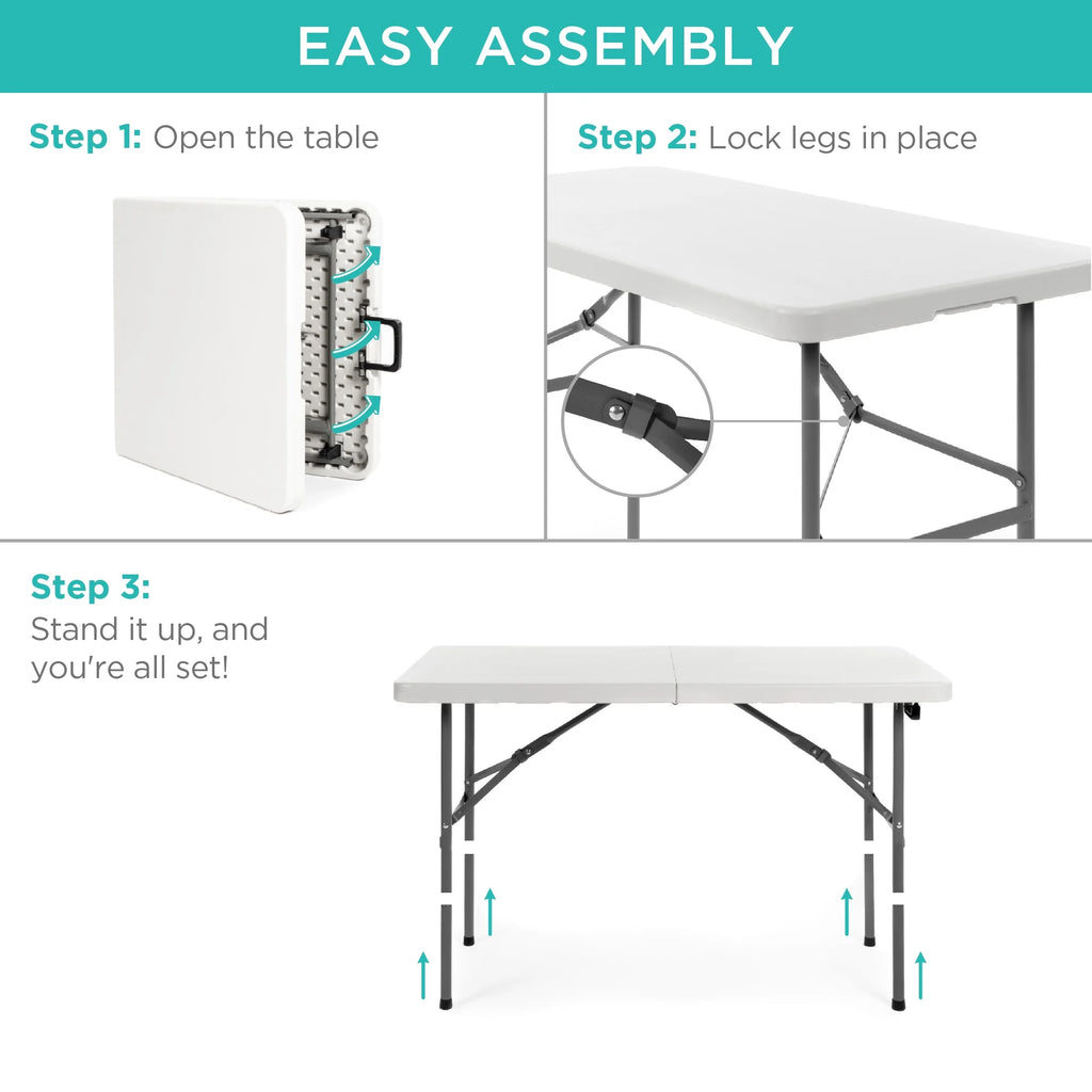 White 4ft Plastic Folding Table with Handle W806