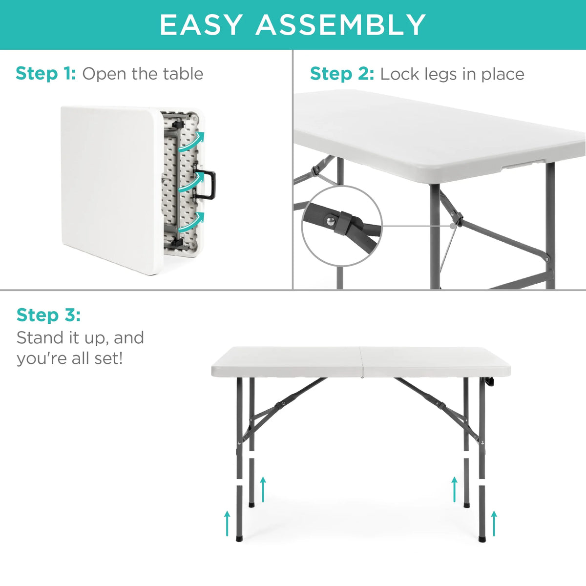 White 4ft Plastic Folding Table with Handle W806