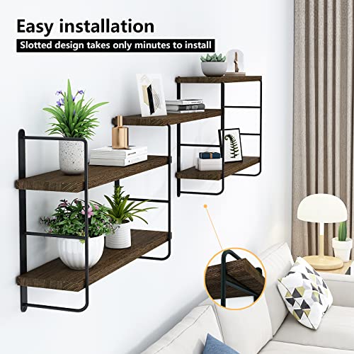 Wall Mounted Floating Shelves, 5 Brown Wood Shelves B721