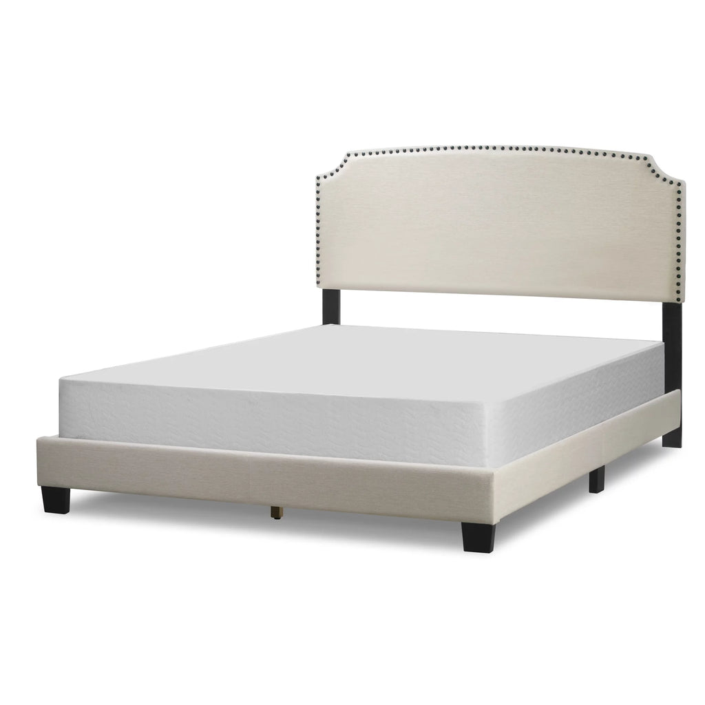 Beige Fabric Queen Bed with Nail Head Trim Y490