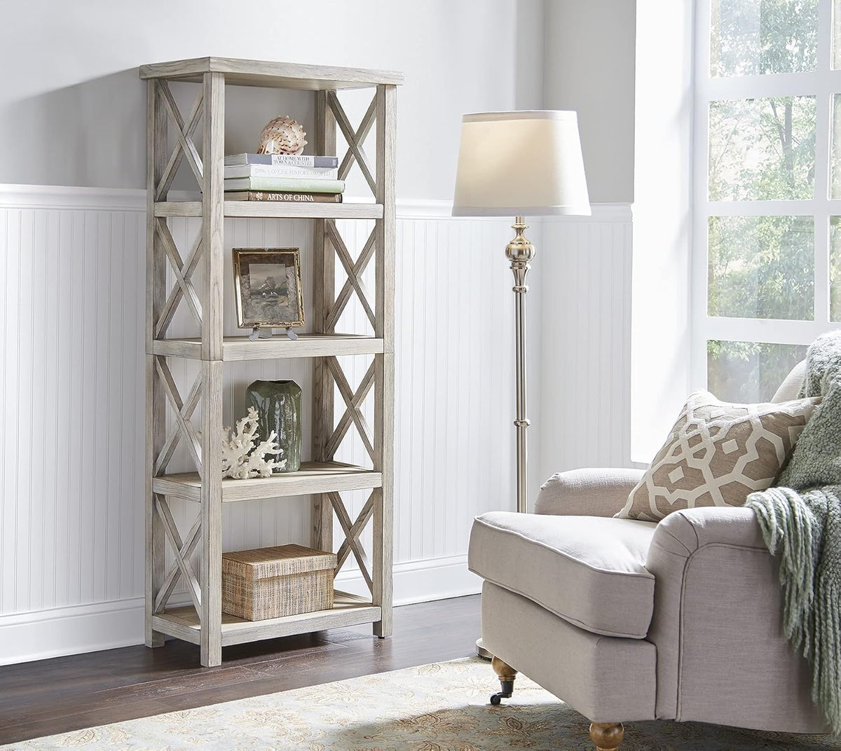 Coastal Sand Eight Shelf Tall Bookcase P9418