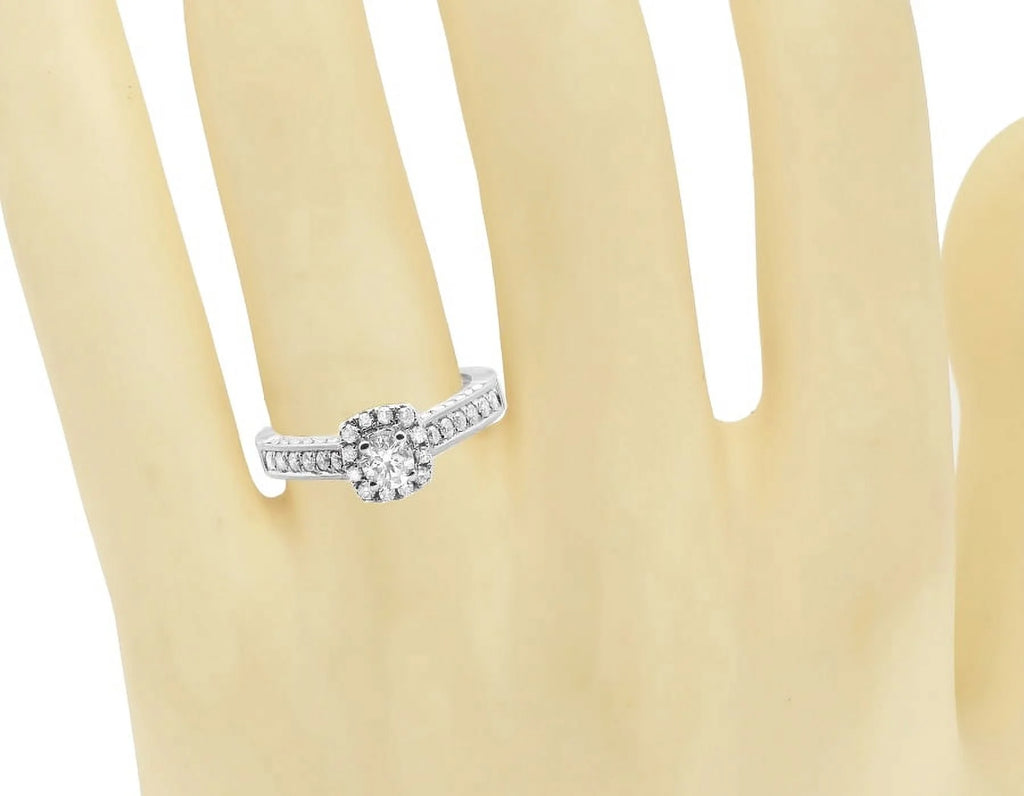 14K White Gold Halo Solitaire Real Diamond Engagement Ring 1.0ct M516299