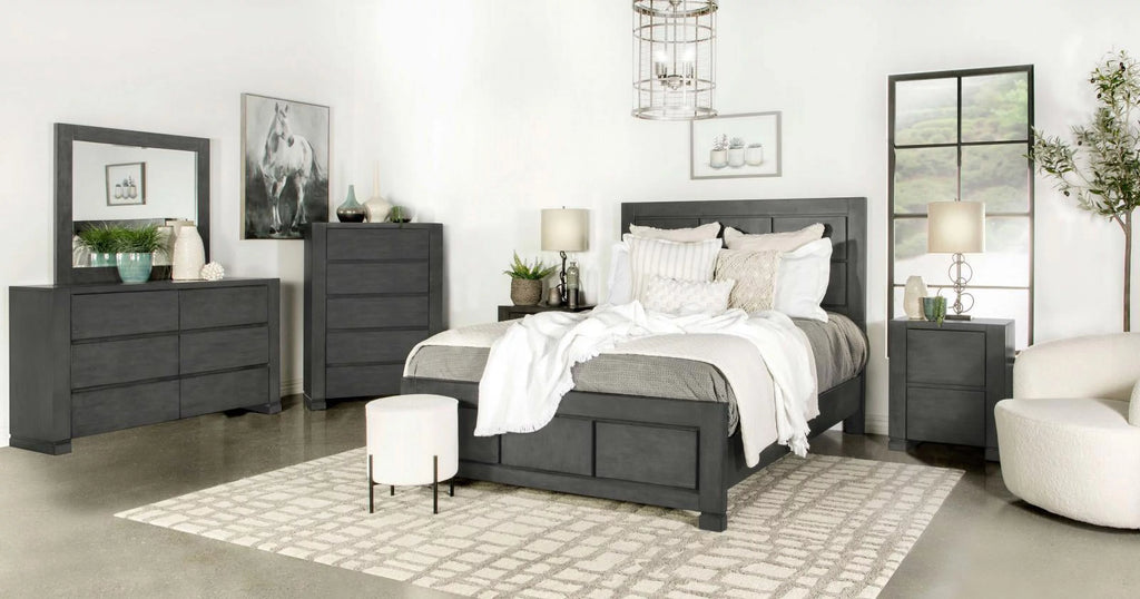 Dark Grey Rectangular Panel Bed L368