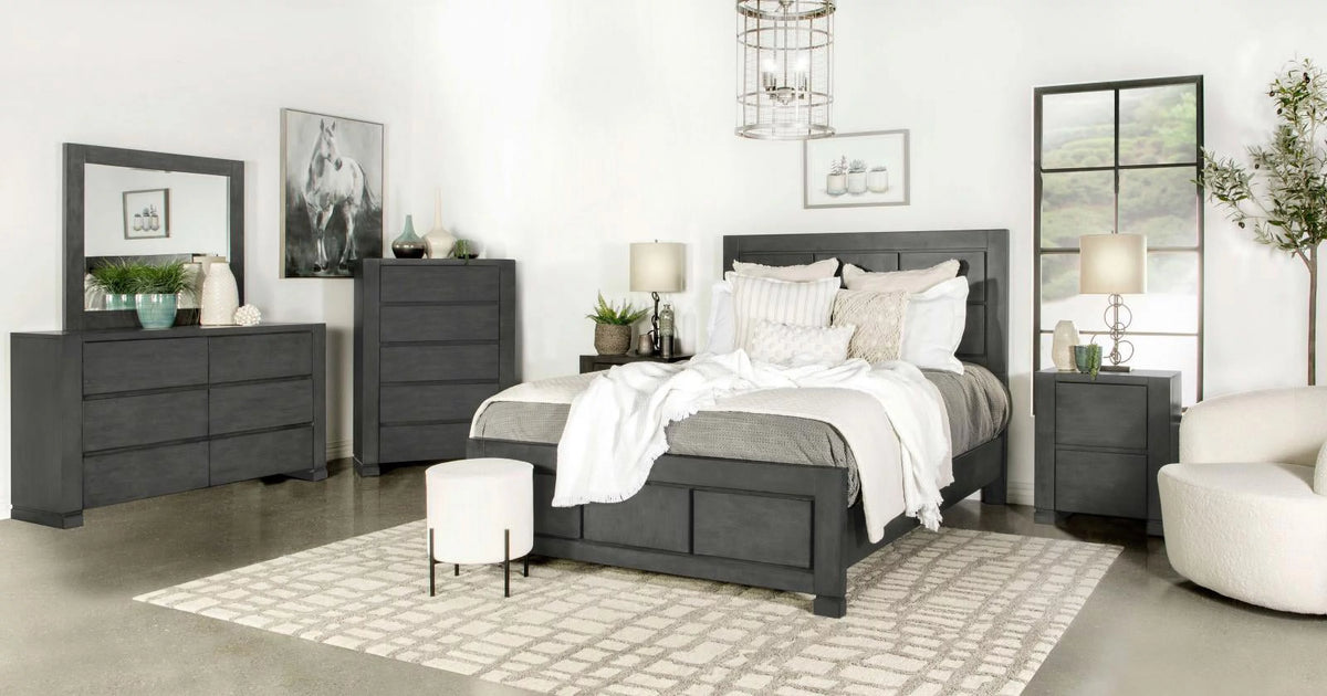 Dark Grey Rectangular Panel Bed L368