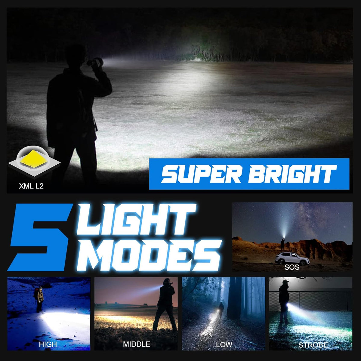 Rechargeable 5000 lumen LED Tactical Flashlight D263