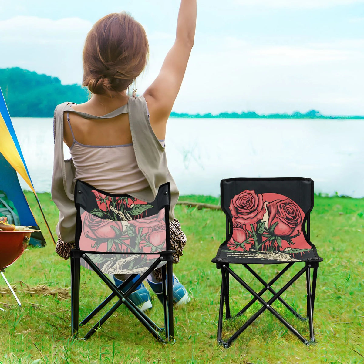 Halloween Hand with Roses Portable Camping Chair with Carry Bag W4826
