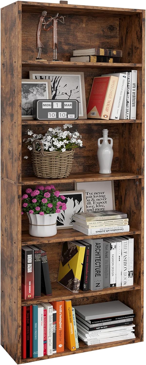 Industrial Brown 6 Tier Tall Bookcase K551