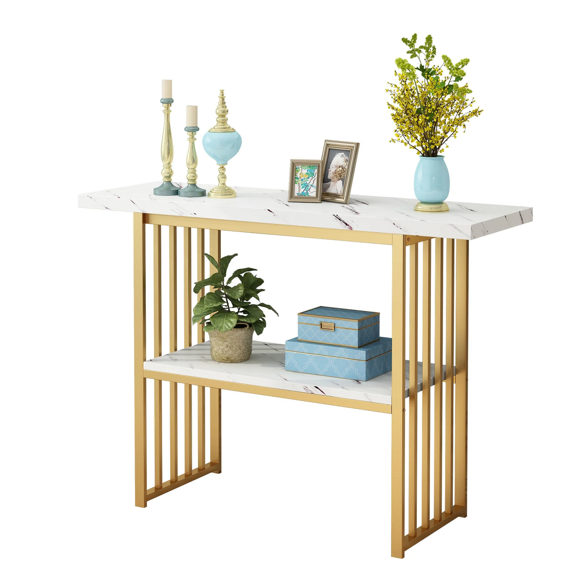 Gold 42-Inch Faux Marble Entryway Table X767