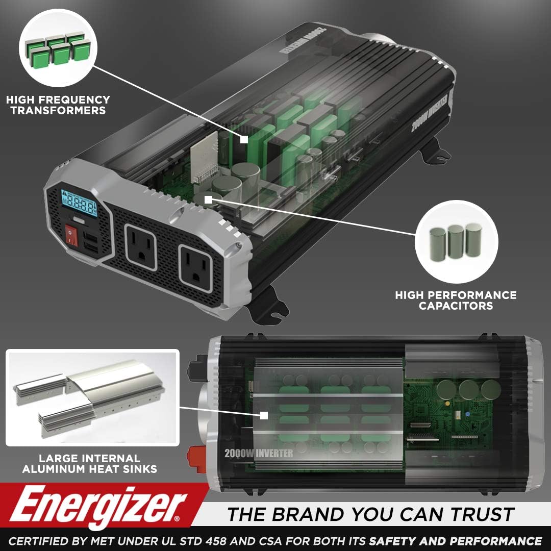 2000 Watts Power Inverter, 12v to 110v, Two AC Outlets, Two USB Ports X908