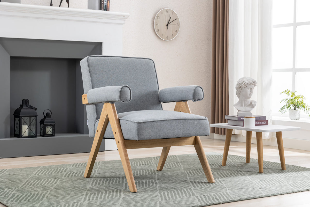 Mid-Century Modern Accent Chair with Solid Wood Armrest D718924