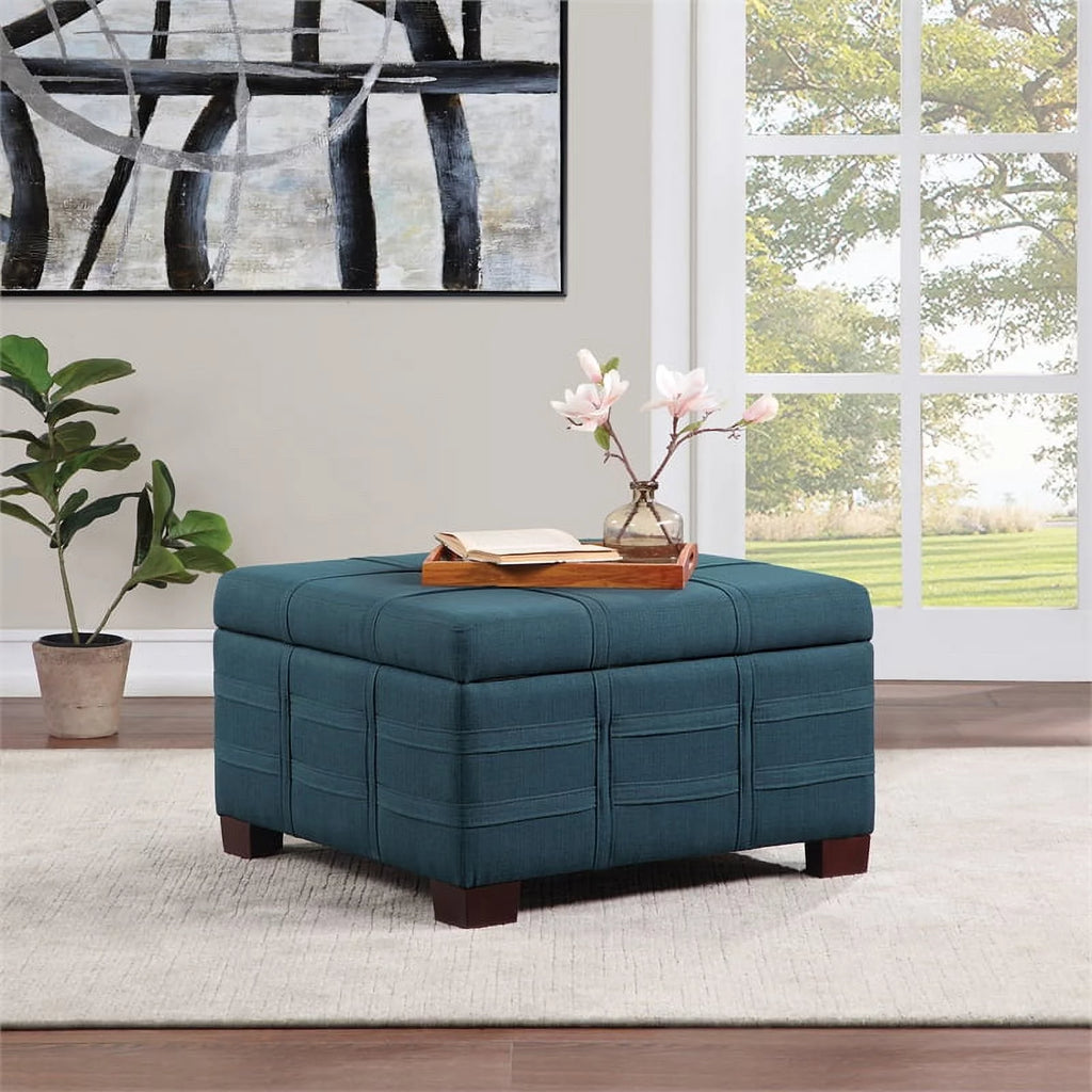 Square Storage Ottoman in Azure Blue Fabric T1443