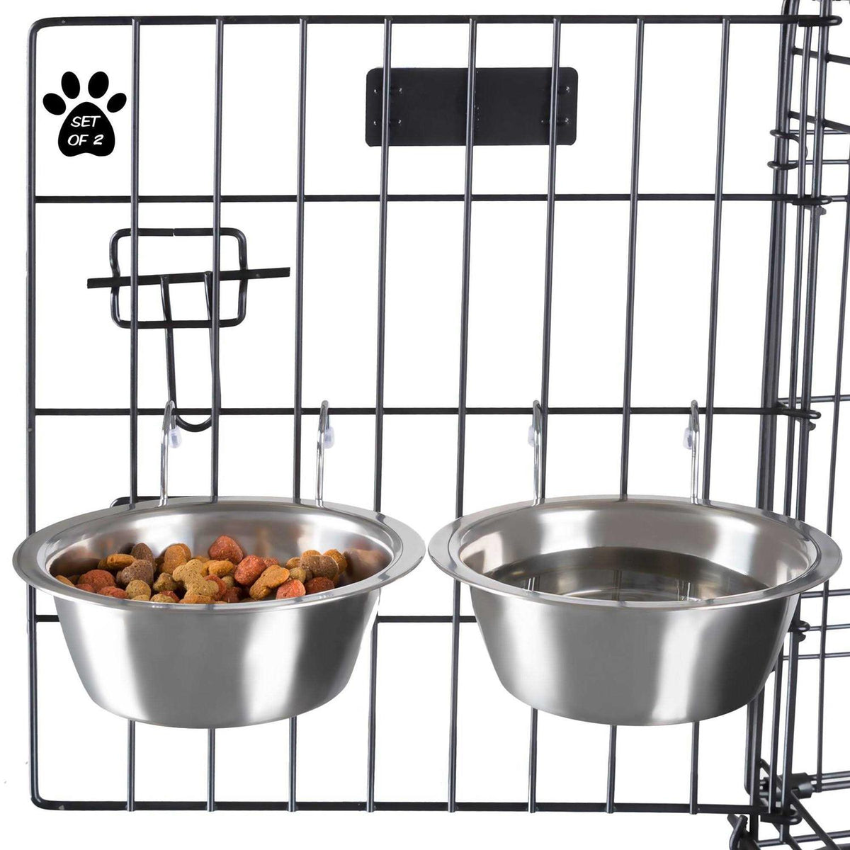 Set of 2 Stainless-Steel Hanging Pet Bowls O166