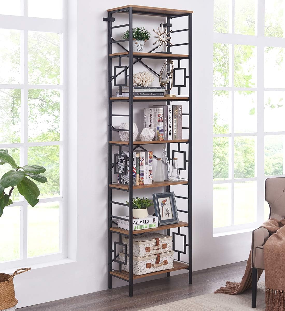7-Tier Rustic Brown Bookcase S7406
