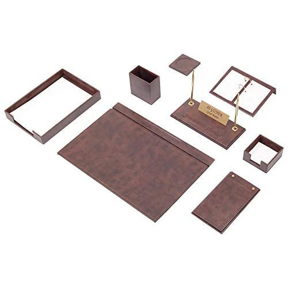 10 Piece Brown Leather Desk Organizer T423