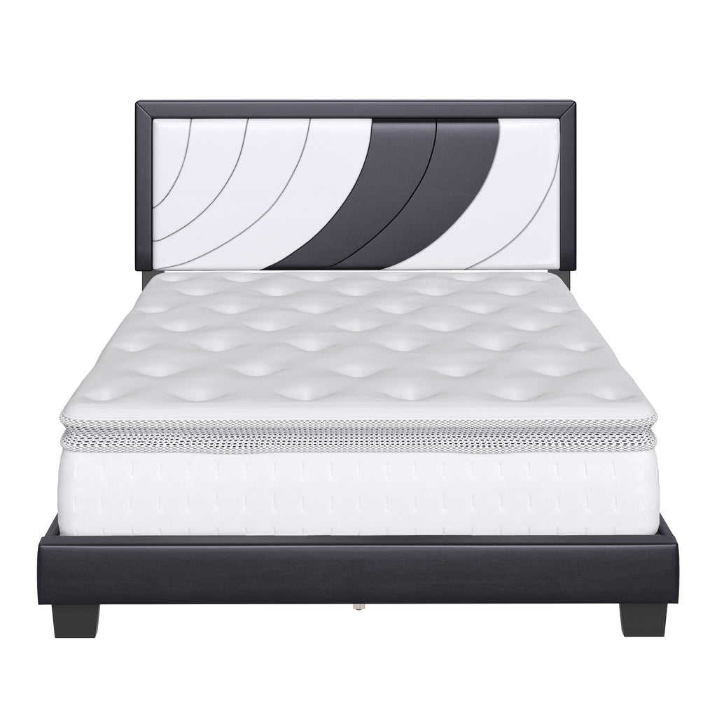 Queen Black Gray Faux Leather Platform Bed S285