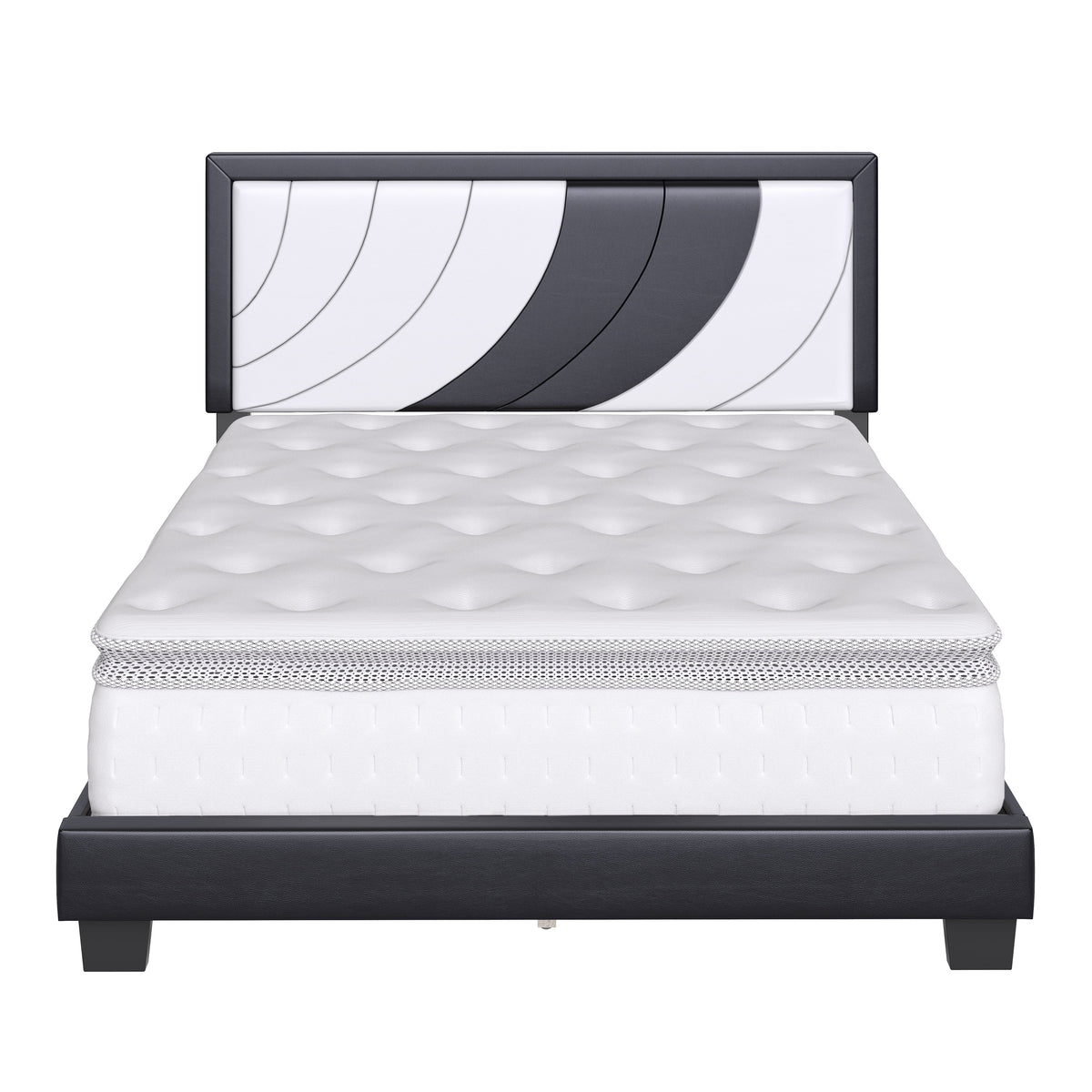Queen Black Gray Faux Leather Platform Bed S285
