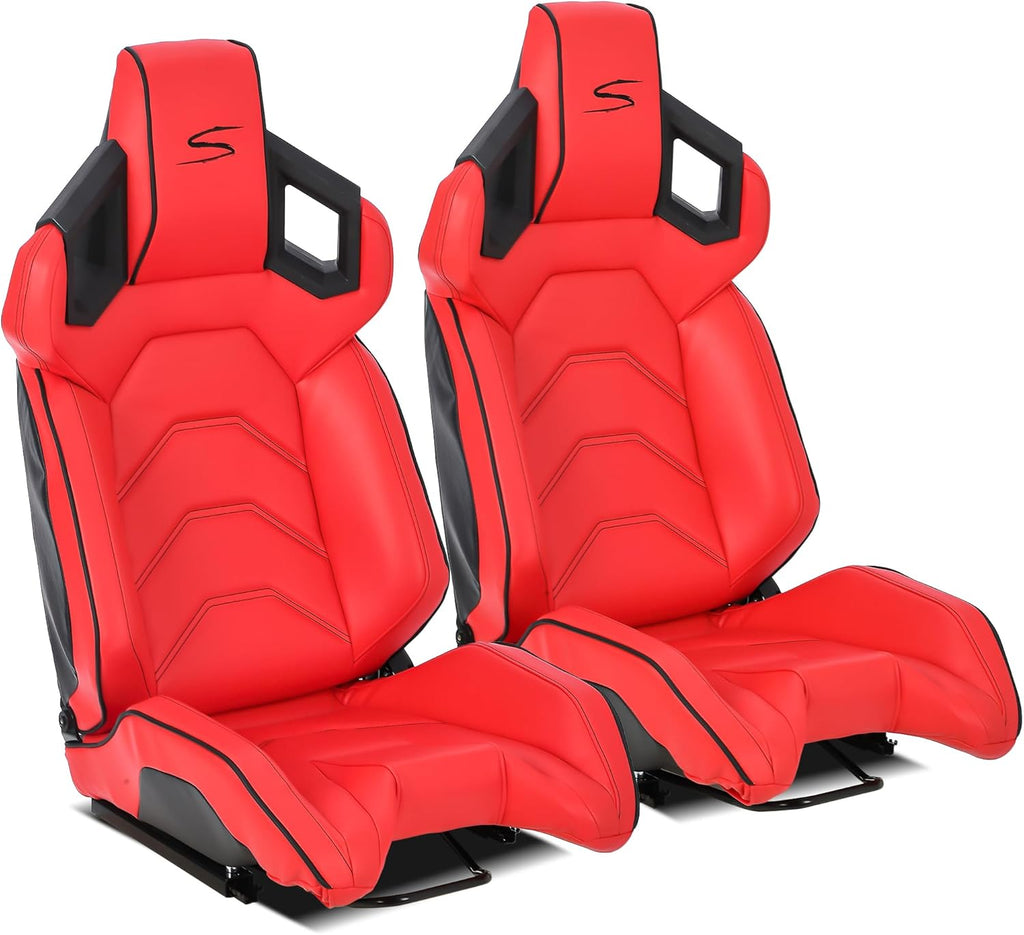 Red+Black Stitching PU Leather Racing Bucket Seat E744