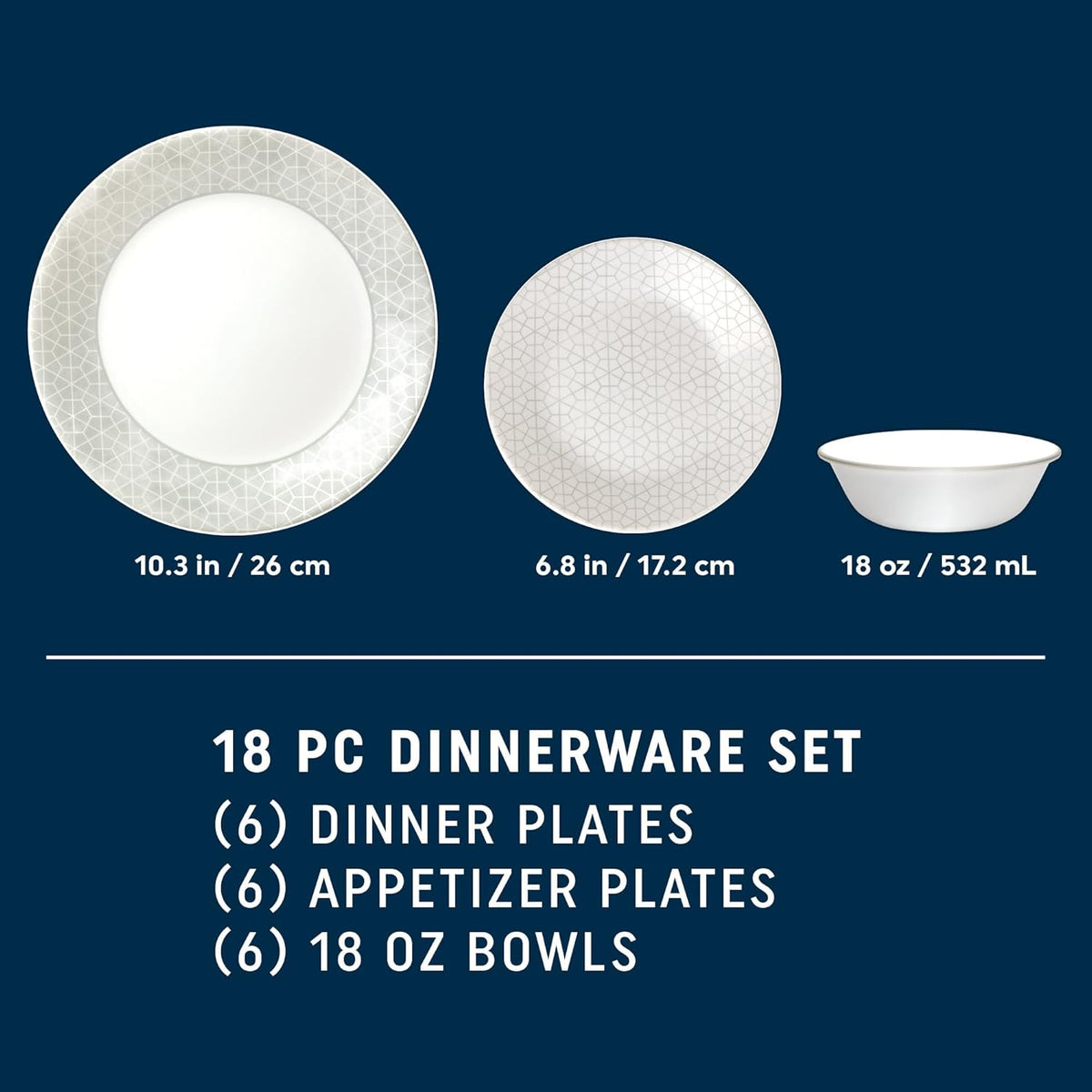 18 Piece Glass Dinnerware Set, Service for 6 Y9588