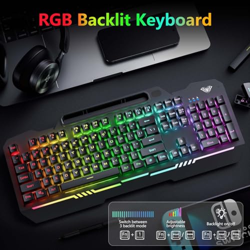 Gaming Keyboard and Mouse Combo with RGB Backlit, All-Metal Panel, Anti-Ghosting, USB Wired N6869
