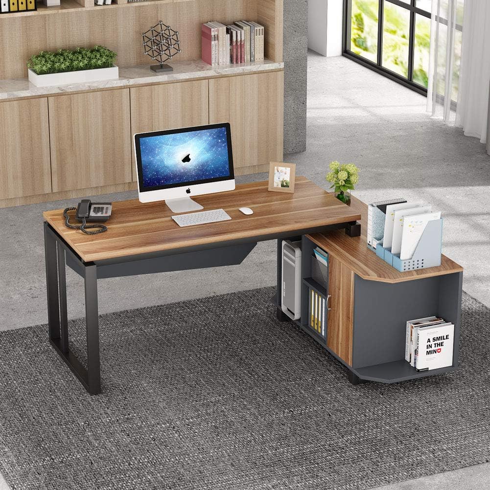55 Inch L-Shaped Desk with File Cabinet P30898