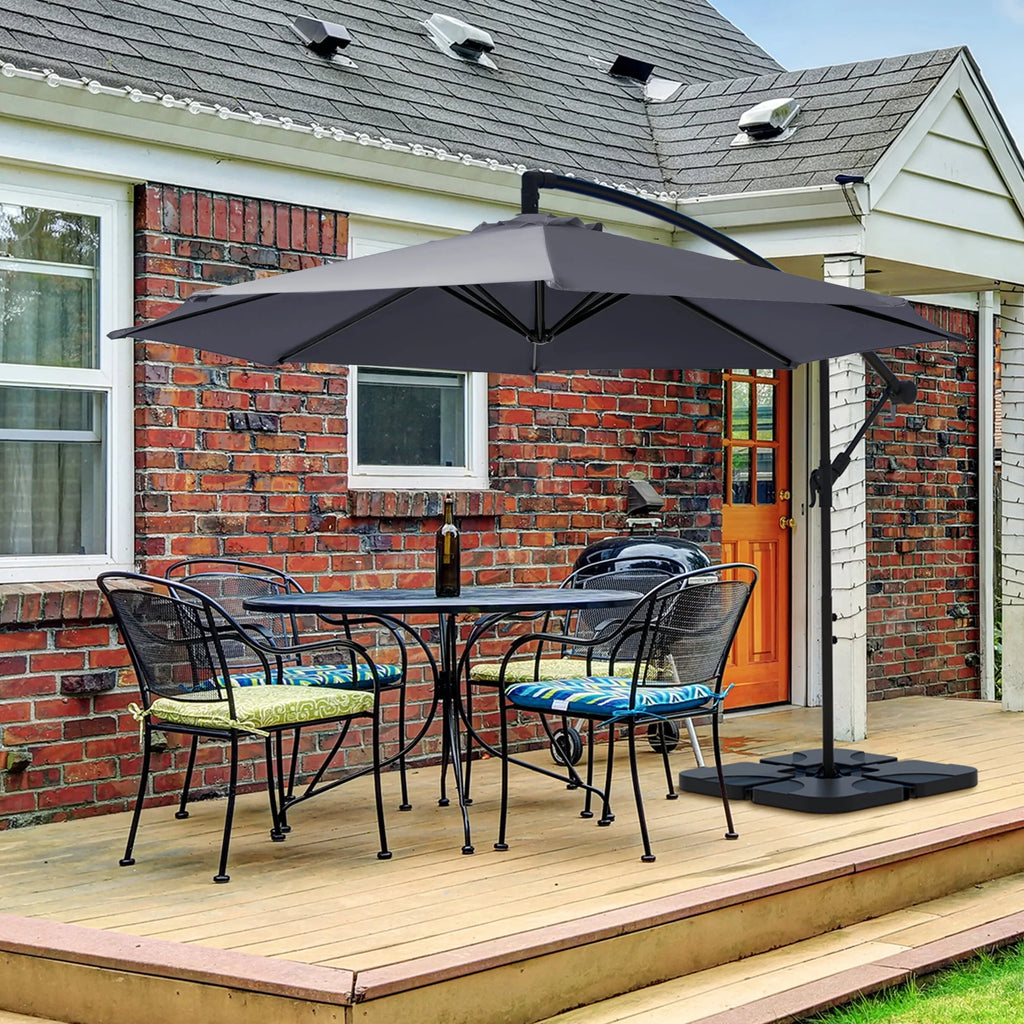10ft Heavy Duty Offset Cantilever Patio Umbrella with 4-Piece Base, Beige Q6859