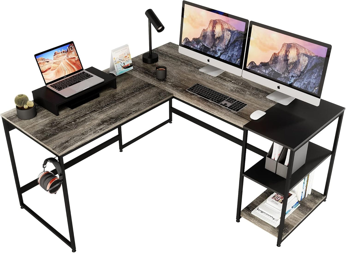Rustic Brown L Shaped Desk with Shelves X31082