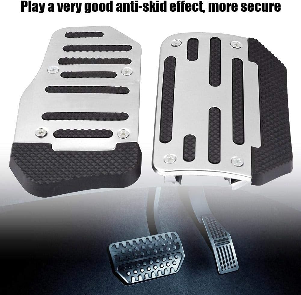 Silver Alloy Nonslip Brake Pedal Cover Accelerator Pad Pack of 2 K249