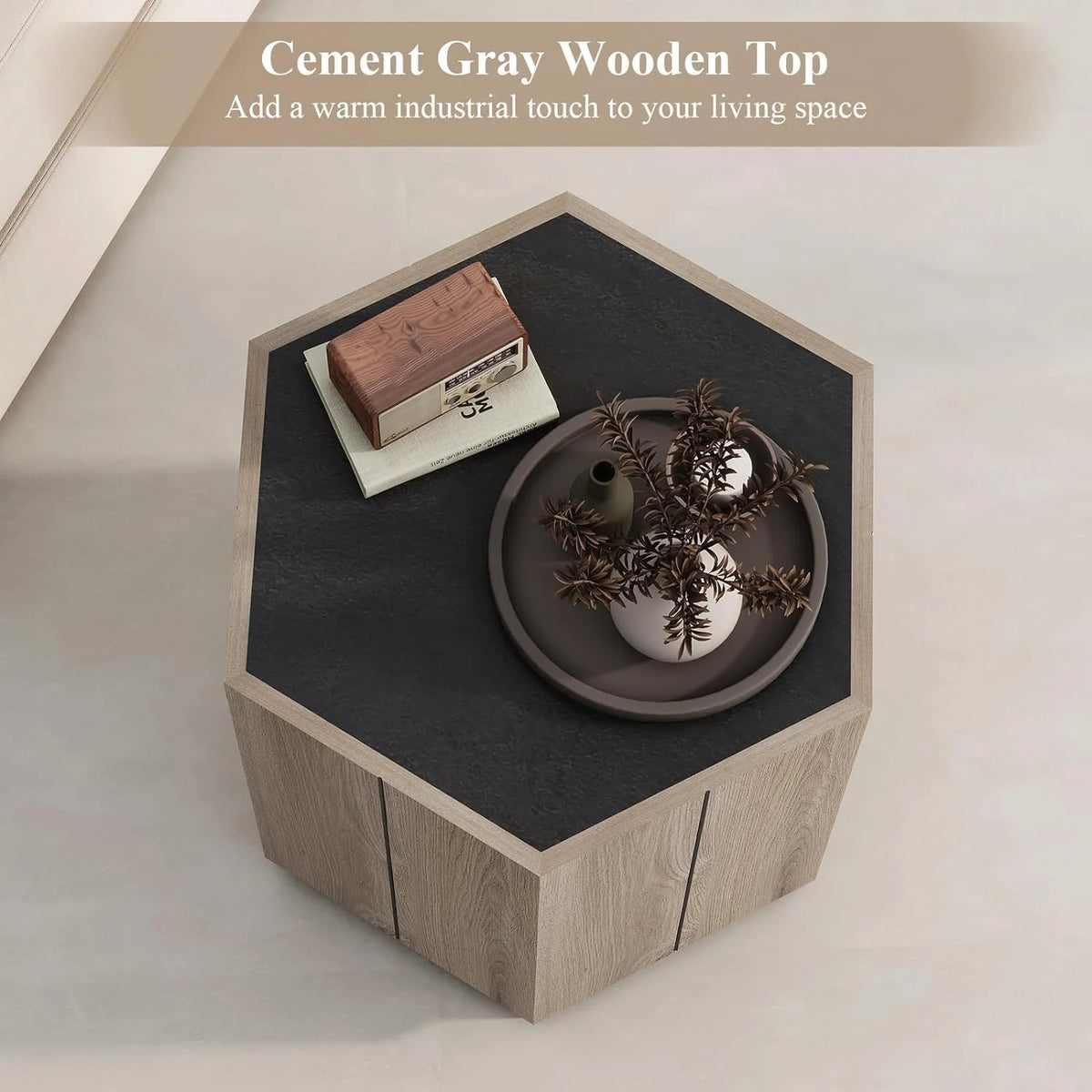 Hexagonal End Table with Drawer V12204