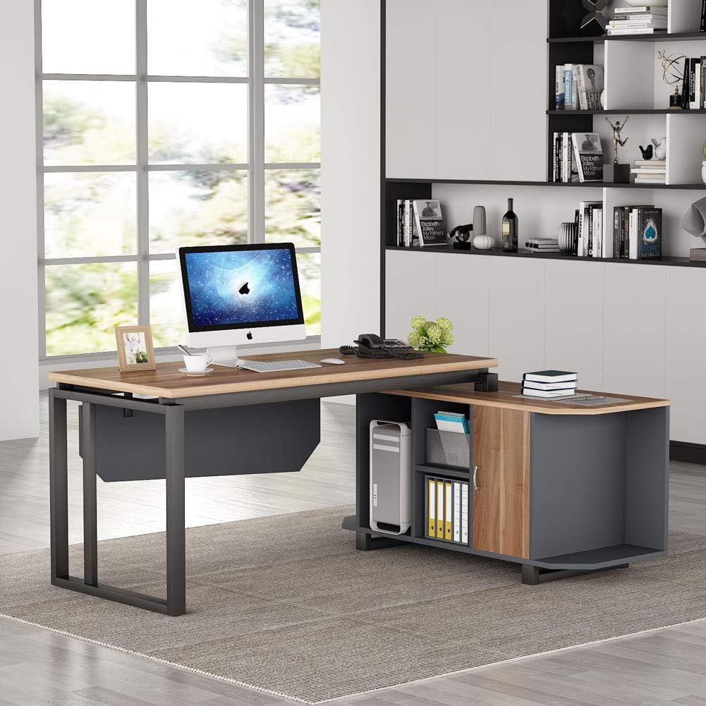 55 Inch L-Shaped Desk with File Cabinet P30898