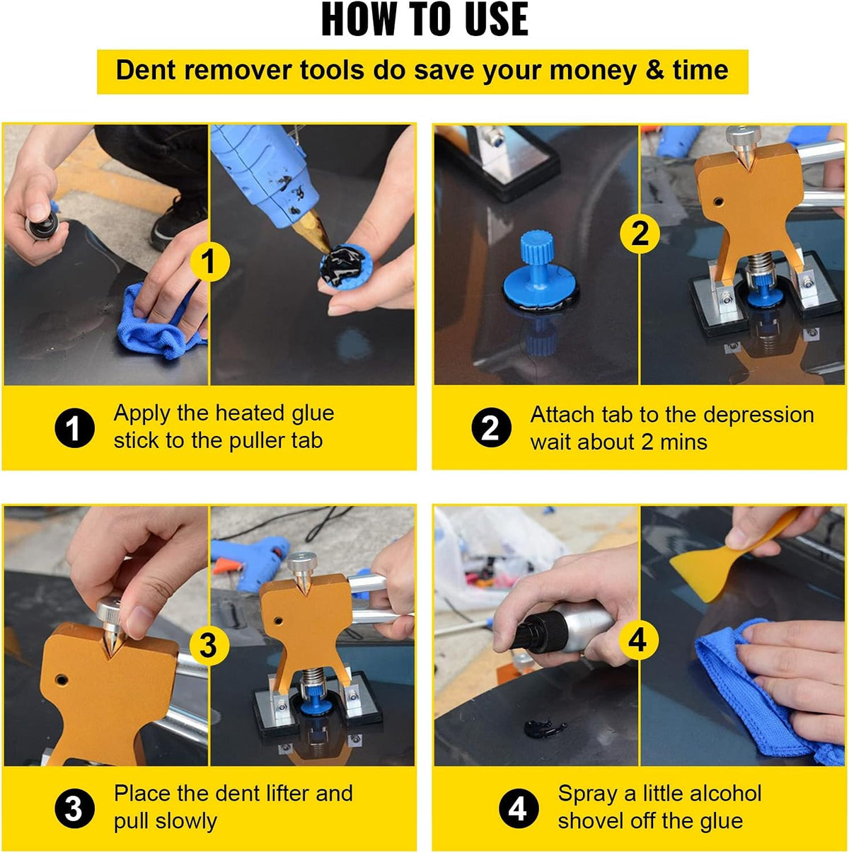 74 Pcs Paintless Dent Repair Kit with Led Baffle Board S69069