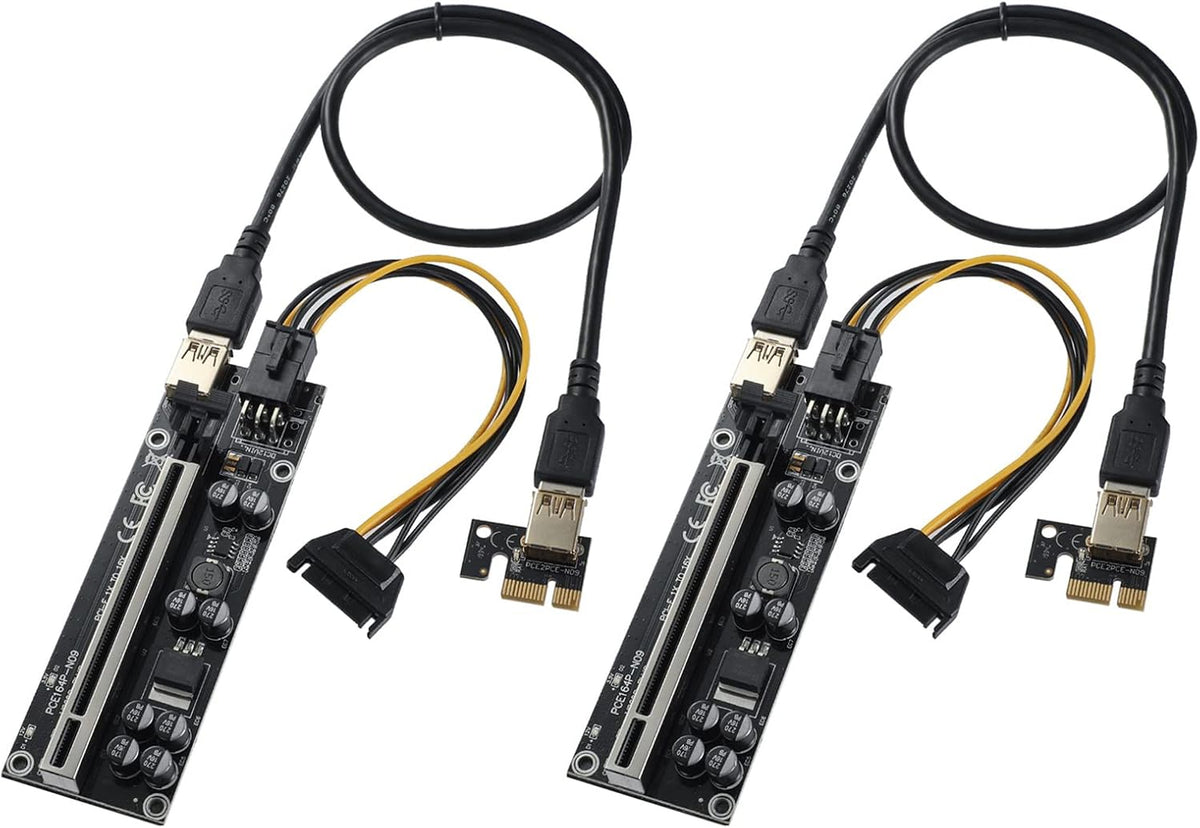 PCIE Riser 8 Solid Capacitors with 6PIN SATA Power Cable and 60cm USB 3.0 Cable, GPU Riser, PCIE Graphics Card Extension Cable, Pack of 2 H518
