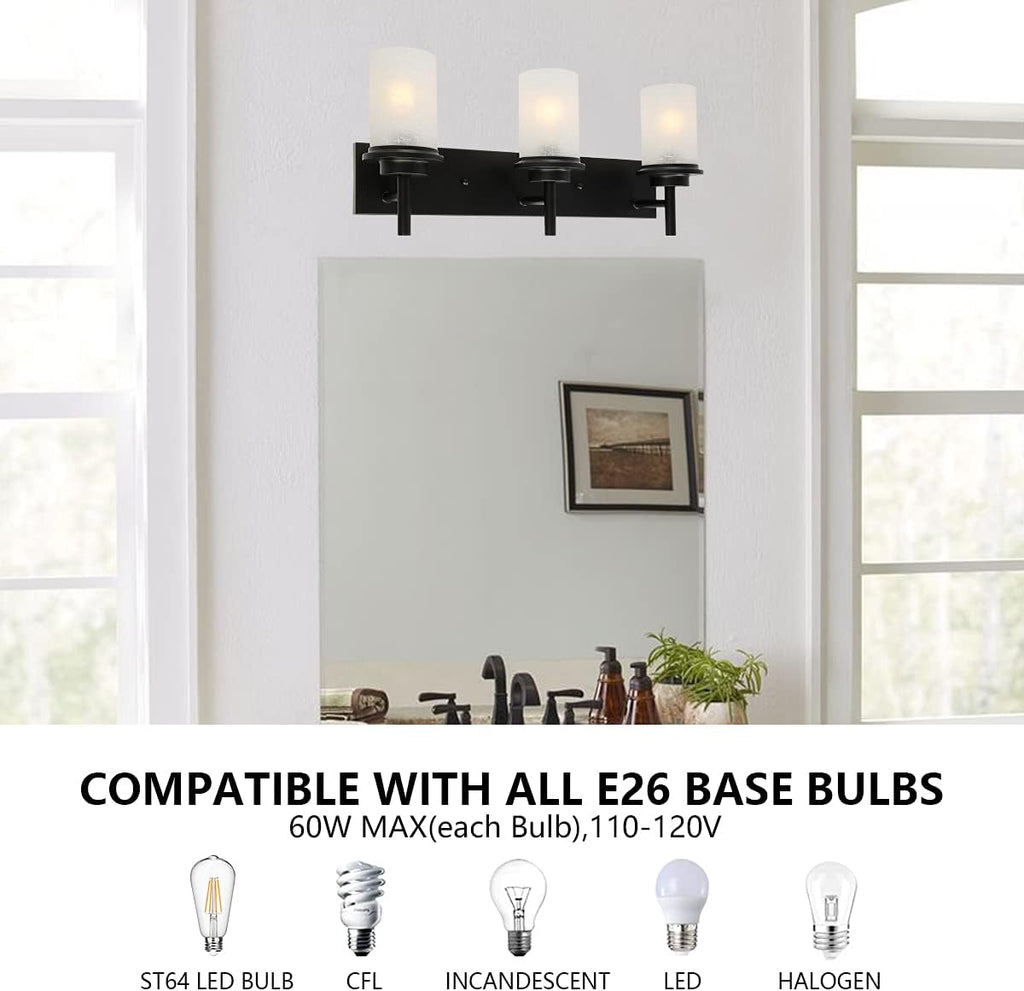 3 Light Black Bathroom Vanity Wall Mount Light B259